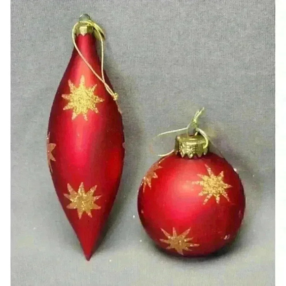 Seasons of Cannon Falls Blown Glass Christmas Ornaments Red Ball & 6.5" Teardrop - Picture 1 of 7
